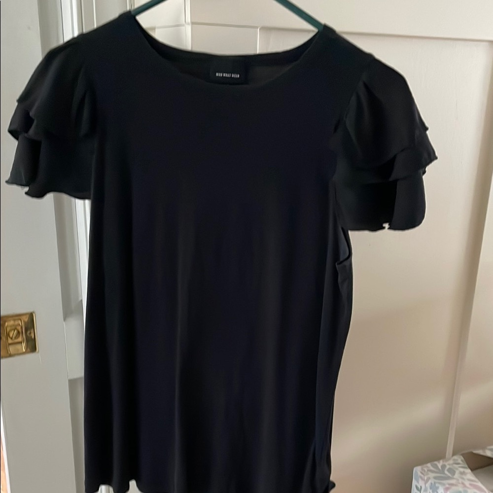 Women's Black Ruffle Sleeve Top